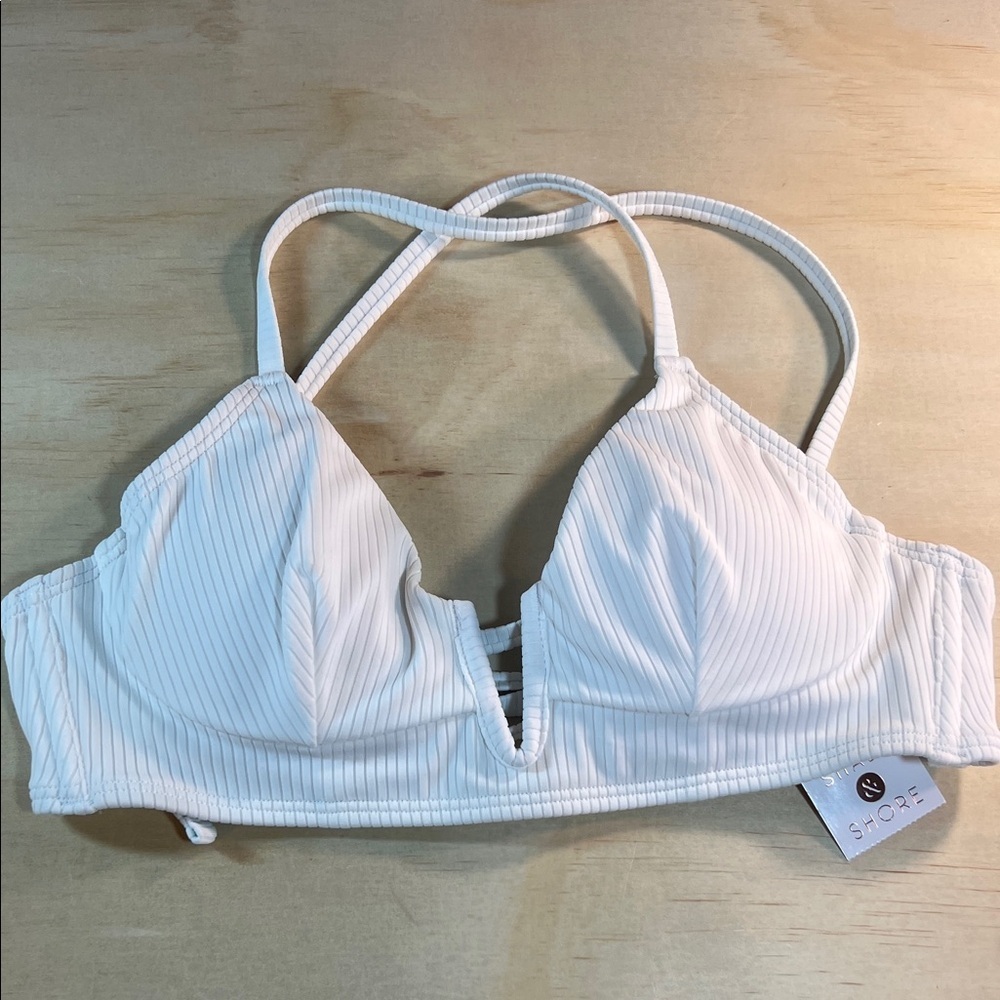 NWT White Textured Women's Bikini Top Sz 32